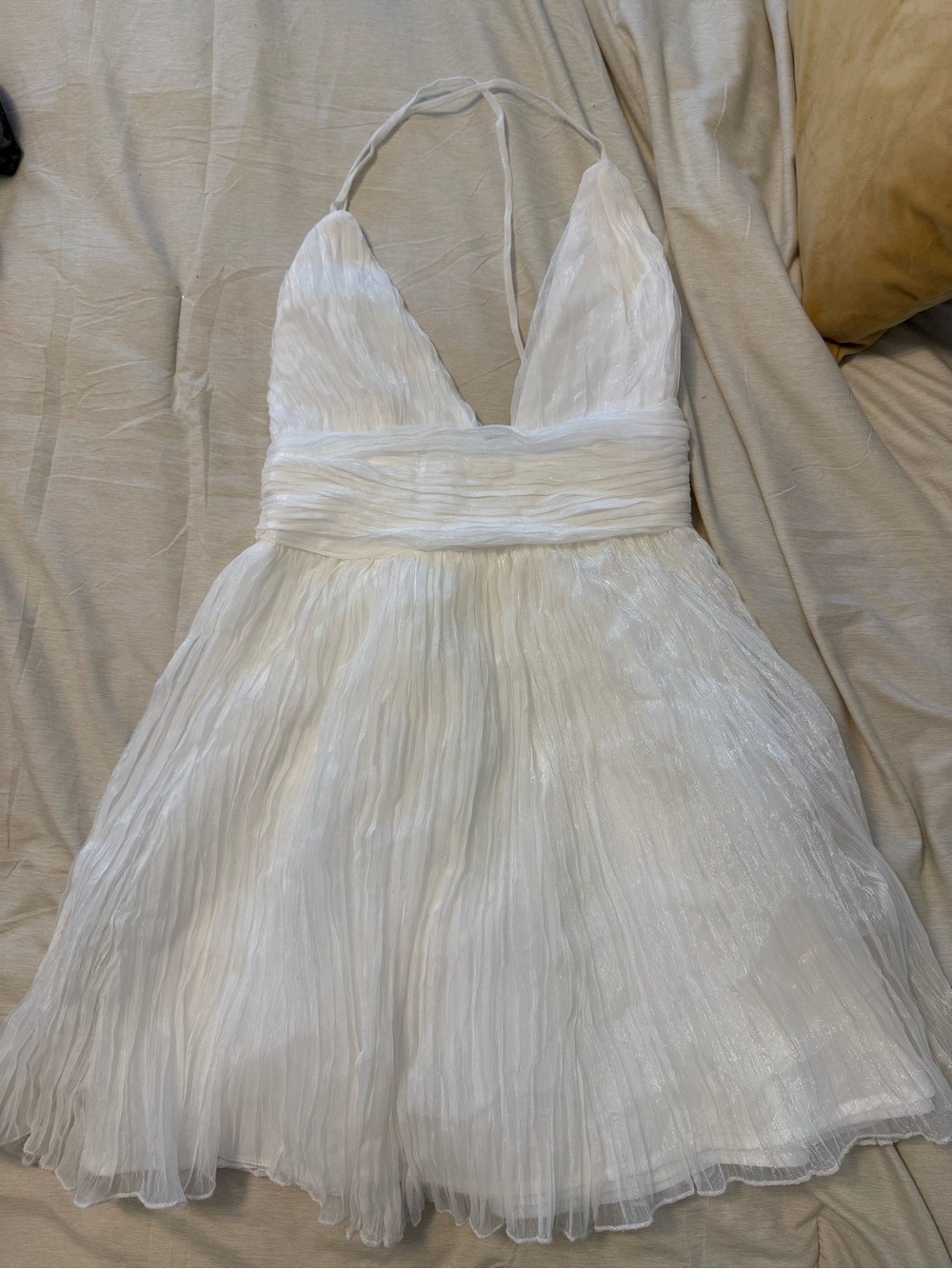 Luxxel White Shimmer Pleated Halter Dress
